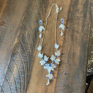 Blue Flower petals necklace with matching earrings